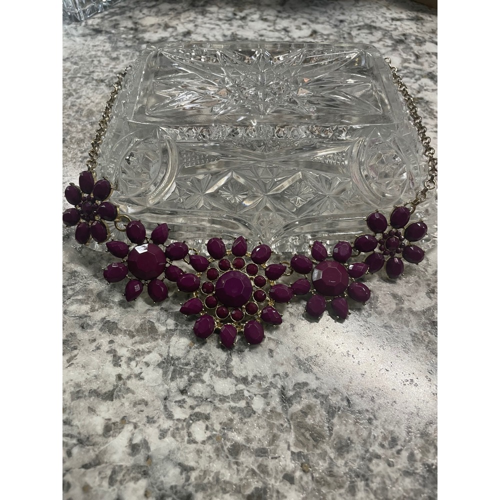 Lot of 2 Floral Statement Necklaces Purple Green White Gold Tone Bib Jewelry